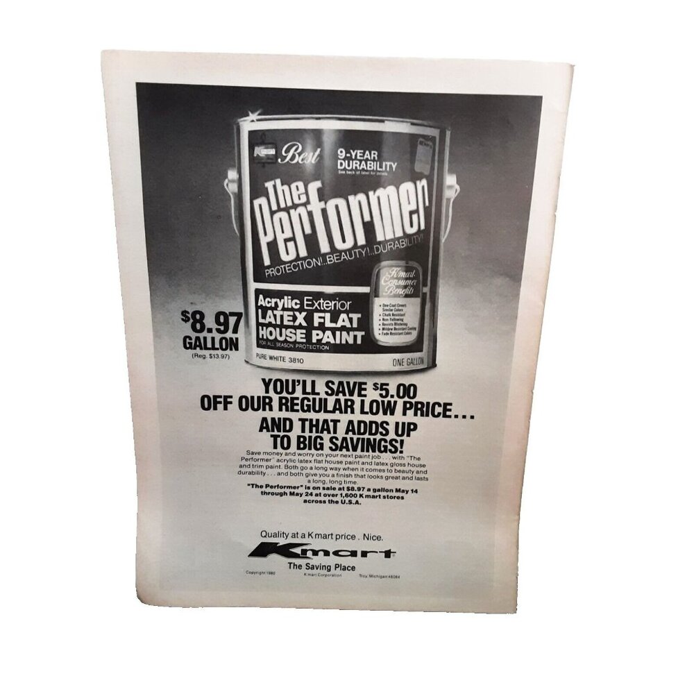 1980 Kmart The Performer Latex Flat House Paint Original Print Ad vintage 80s